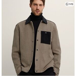 Zara Men's Houndstooth Shirt Jacket with Black Details